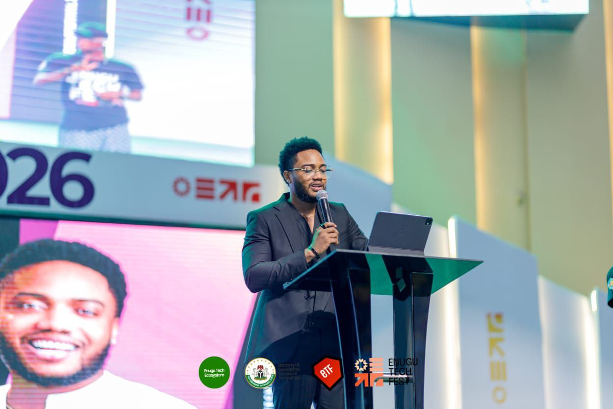 Harrison delivering keynote at Enugu Tech Fest 2026